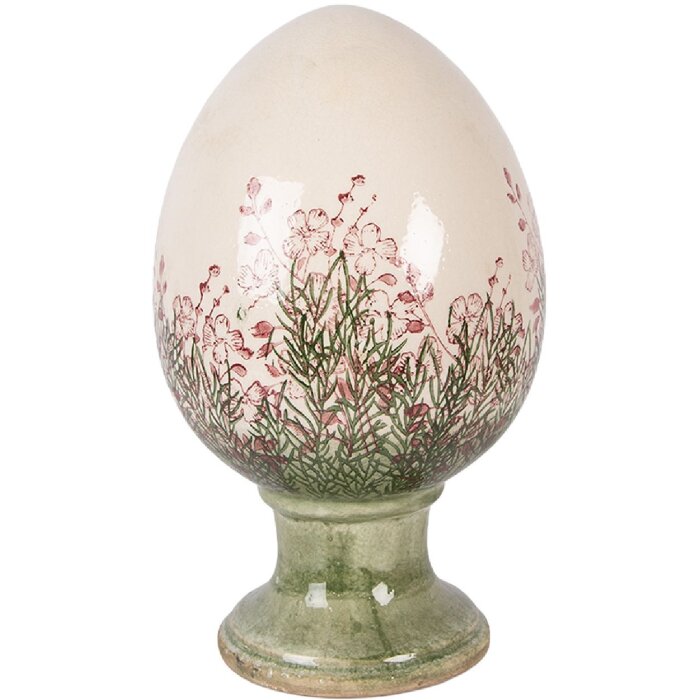 Decorazione uovo su piede Clayre & Eef Ø 17x28 cm Tono beige-verde