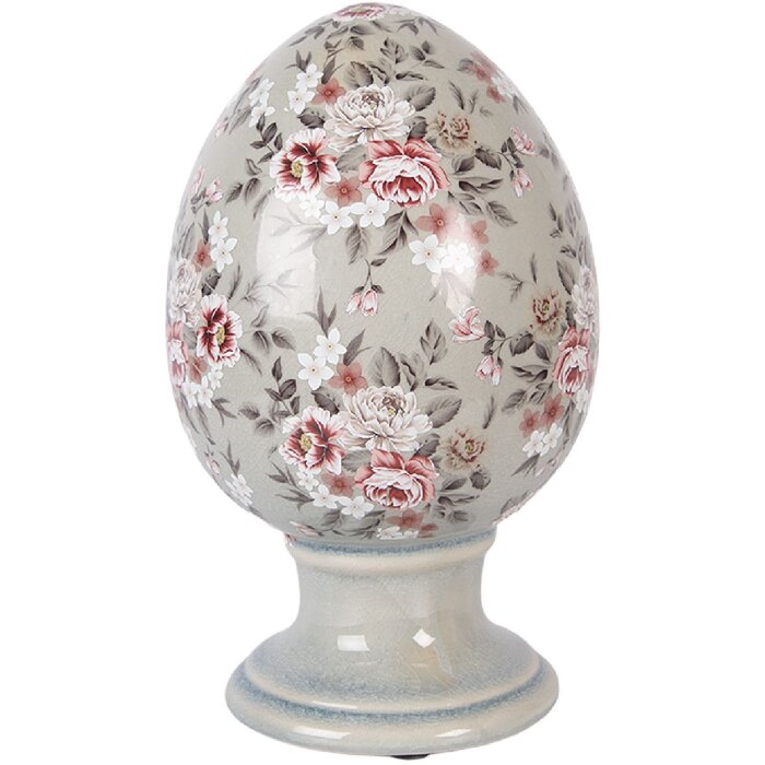 Decorazione Uovo su Piedistallo Clayre & Eef Grigio/Rosa Ø 15x24 cm