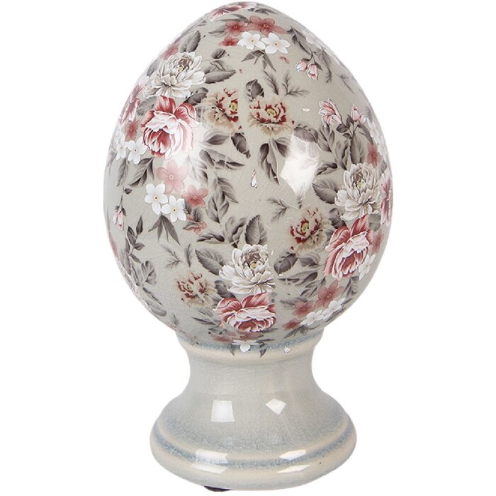 Decorazione uovo su piedistallo Clayre & Eef grigio/rosa Ø12x19 cm