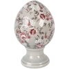 Decorazione uovo su piedistallo Clayre & Eef grigio/rosa Ø12x19 cm