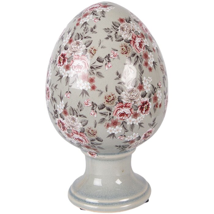 Decorazione Uovo su Piede Clayre & Eef 6CE2399XL Grigio-Rosa Ø 17x28 cm
