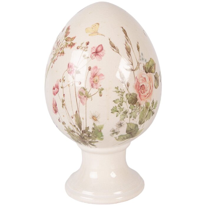 Decorazione uovo su piede Clayre & Eef Beige Rosa Ø 17x28 cm