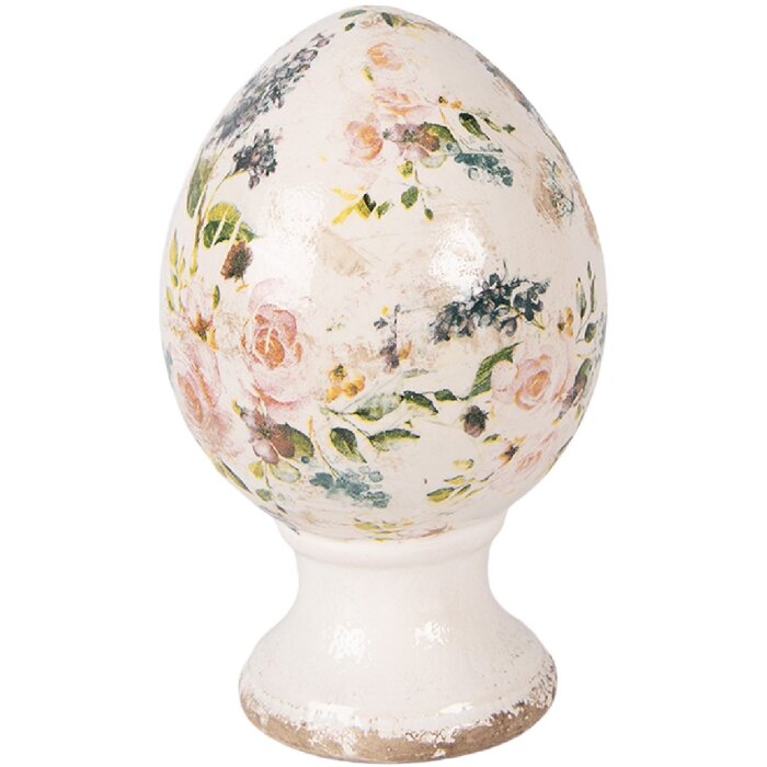 Decorazione uovo su piedistallo Clayre & Eef Ø 12x19 cm Tonalità beige e rosa