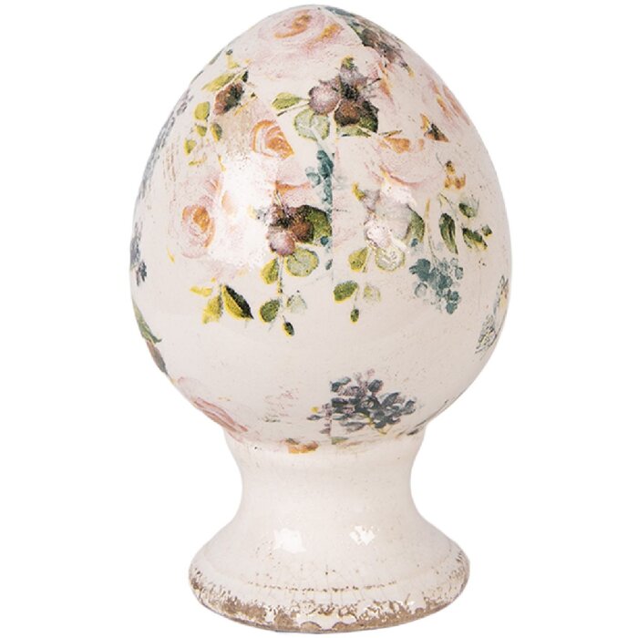 Decorazione uovo su piede Clayre & Eef Beige-Rosa Ø 9x14 cm