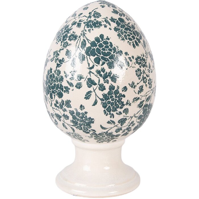 Decorazione uovo su piede Clayre & Eef Beige-Verde Ø 15x24 cm