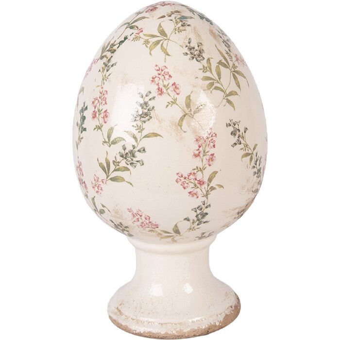 Decorazione uovo su piede Clayre & Eef Beige Rosa Ø 17x28 cm