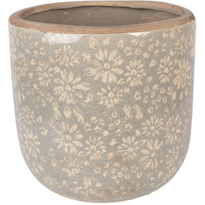 Vaso da fiori Clayre & Eef 6CE2409XL in ceramica Grigio-Beige Ø20x19 cm