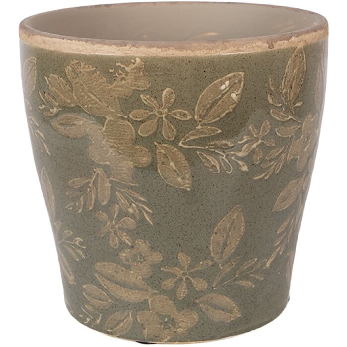 Vaso da fiori in ceramica Clayre & Eef Ø 14x13 cm Verde-Marrone