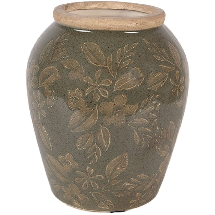 Vaso in ceramica Clayre & Eef 6CE2411S Ø 13 cm x 15 cm Verde-Marrone