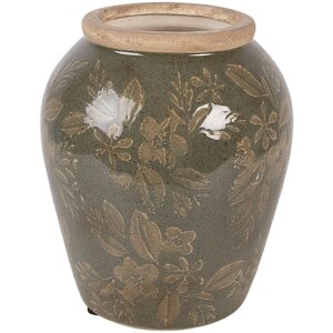 Vaso in ceramica Clayre & Eef 6CE2411S Ø 13 cm x 15 cm Verde-Marrone