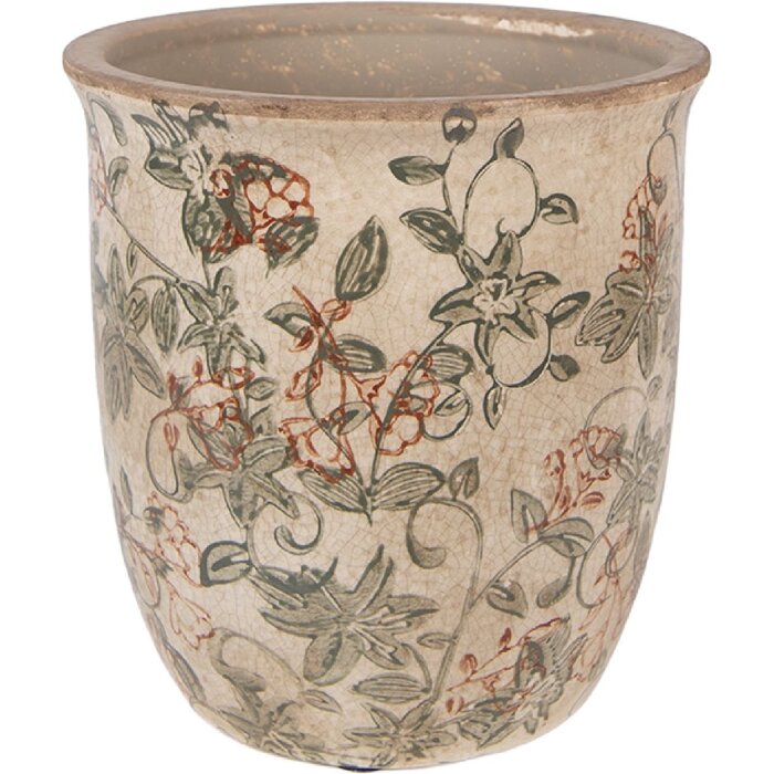 Vaso da fiori in ceramica Clayre & Eef Ø 15x15 cm Beige-Verde