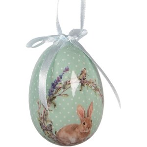 Decorazione a sospensione uovo Clayre & Eef Set da 9 pezzi Verde Rosa Ø 5x8 cm