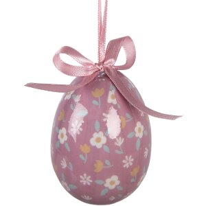 Decorazione a sospensione a forma di uovo Clayre & Eef Set da 9 bianco e rosa Ø 5x8 cm