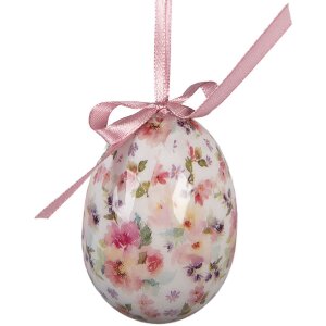 Decorazione a sospensione a forma di uovo Clayre & Eef Set da 9 bianco e rosa Ø 5x8 cm