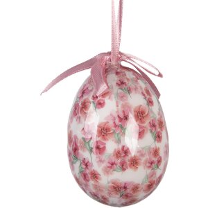 Set di 9 pendenti decorativi Clayre & Eef Uovo Bianco e Rosa Ø 5x8 cm