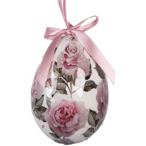 Set di 6 decorazioni appese a forma di uovo Clayre & Eef Bianco e Rosa Ø 7x10 cm