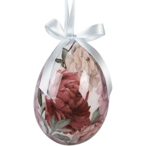 Set di 6 decorazioni appese a forma di uovo Clayre & Eef Bianco e Rosa Ø 7x10 cm