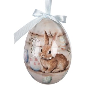 Set di 6 decorazioni a sospensione a forma di uovo Clayre & Eef Bianco o Marrone Ø 7x10 cm