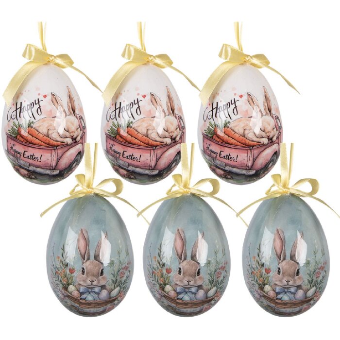 Decorazione a sospensione uova Clayre & Eef Set 6 pezzi multicolori Ø 7x10 cm