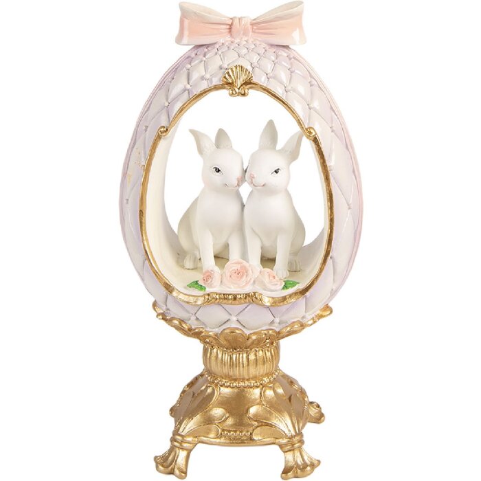 Decorazione uovo con coniglietto Clayre & Eef Bianco-Gold 17x12x31 cm