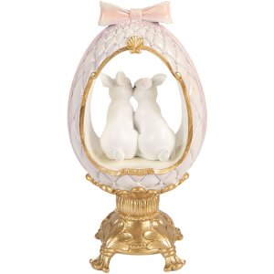 Decorazione uovo con coniglietto Clayre & Eef Bianco-Gold 17x12x31 cm
