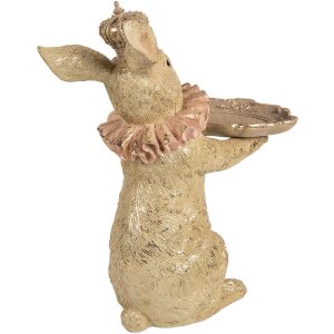 Decorazione coniglio con ciotola Clayre & Eef beige oro 31x20x33 cm