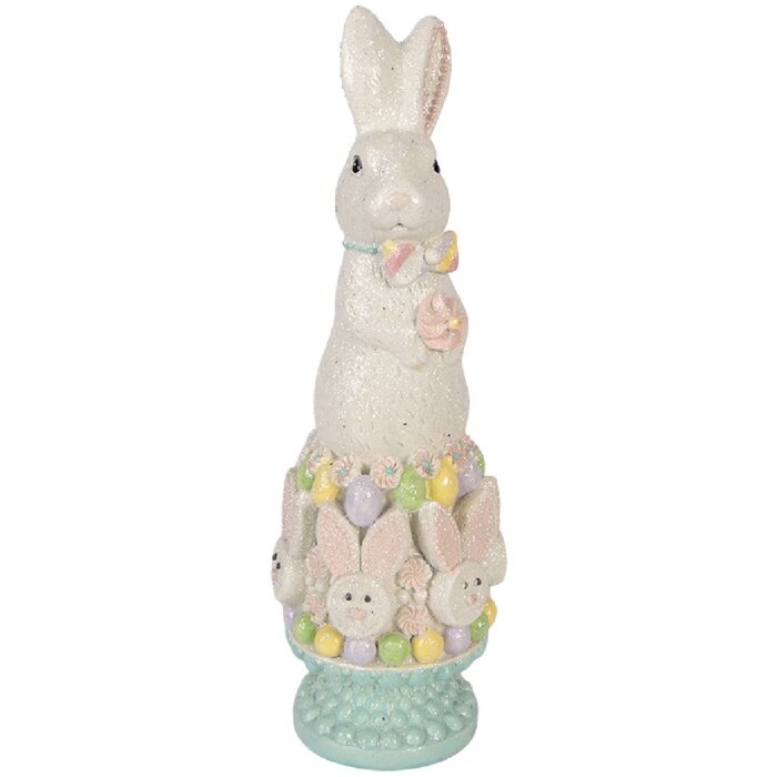 Decorazione coniglio Clayre & Eef Bianco-Rosa 12x11x34 cm