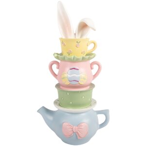Decorazione Tea Pot Clayre & Eef con tazze impilate...