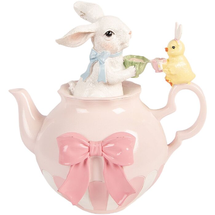 Decorazione con coniglio Clayre & Eef bianco e rosa 20x14x20 cm