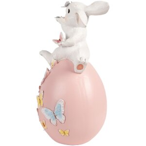 Decorazione coniglio su uovo Clayre & Eef Bianco Rosa 16x15x29 cm