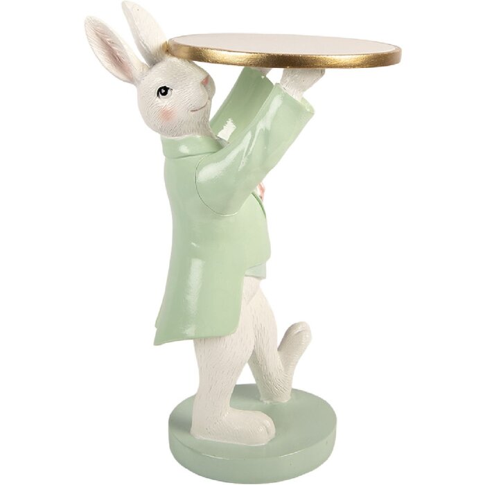 Decorazione coniglio con ciotola Clayre & Eef Bianco Verde 19x14x28 cm
