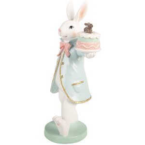 Decorazione con coniglio e torta Clayre & Eef Bianco-Blu 13x11x28cm