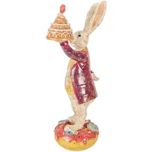 Decorazione coniglio con torta Clayre & Eef Beige Rosso 14x10x30 cm
