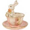 Decorazione con coniglietto in tazza Clayre & Eef Ø 12x12 cm Beige-Rosa