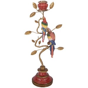 Supporto per candele Clayre & Eef Uccelli Oro Rosso...