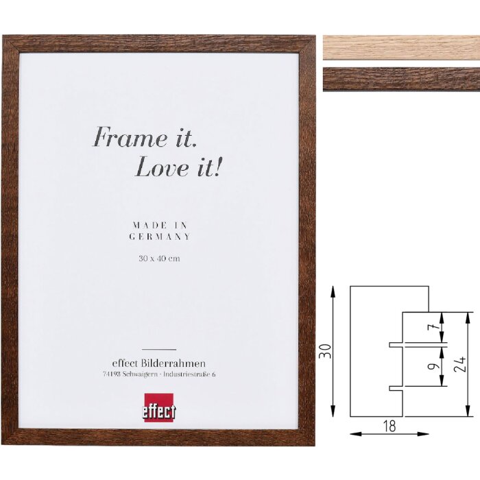 Specchio in legno massiccio Effect Profil 2430 Quercia o Noce, 7x10 fino a 70x100 cm