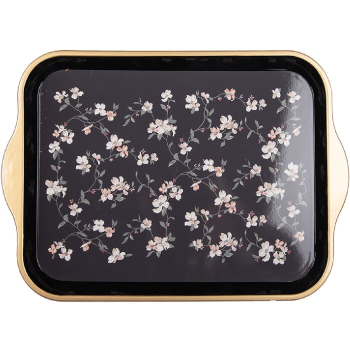 Tavolino da tavolo Clayre & Eef 66439 38x27x2 cm Nero-Bianco