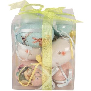 Set di 9 decorazioni a sospensione a forma di uovo Clayre & Eef blu-bianco Ø 5x8 cm