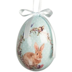 Set di 9 decorazioni a sospensione a forma di uovo Clayre & Eef blu-bianco Ø 5x8 cm