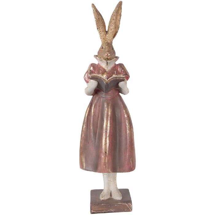 Decorazione con coniglietto Clayre & Eef oro con dettagli rossi 13x12x47 cm