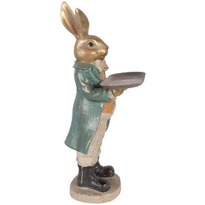 Decorazione coniglio con ciotola Clayre & Eef Oro-Blu 20x23x46 cm