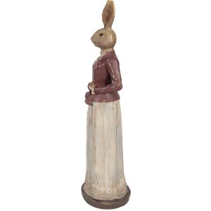 Statua di coniglio Clayre & Eef 9x9x35 cm Marrone Rosso Decorazione Pasqua Primavera