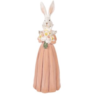 Coniglio decorativo Clayre & Eef bianco e rosa 18x16x53 cm