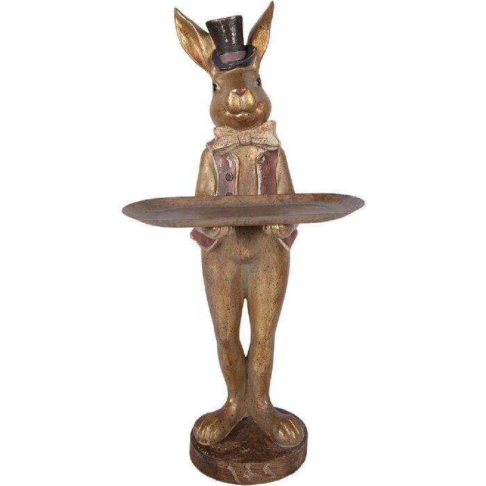 Decorazione con coniglio e ciotola Clayre & Eef 6PR6001 Marrone-Rosso 19x15x52 cm