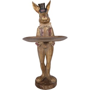 Decorazione con coniglio e ciotola Clayre & Eef 6PR6001 Marrone-Rosso 19x15x52 cm