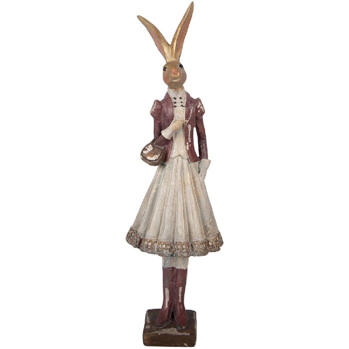 Decorazione coniglio Clayre & Eef Gold con dettagli rossi 10x9x32 cm