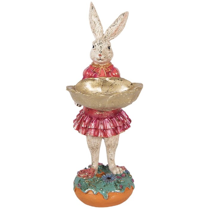 Decorazione Coniglio con Ciotola Clayre & Eef Beige Rosa 11x14x30 cm