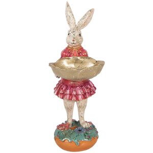 Decorazione Coniglio con Ciotola Clayre & Eef Beige Rosa 11x14x30 cm