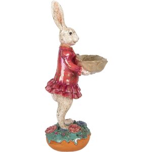 Decorazione Coniglio con Ciotola Clayre & Eef Beige Rosa 11x14x30 cm