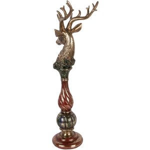 Decorazione Cervo Oro con Dettagli Rossi Clayre & Eef 14x17x49 cm